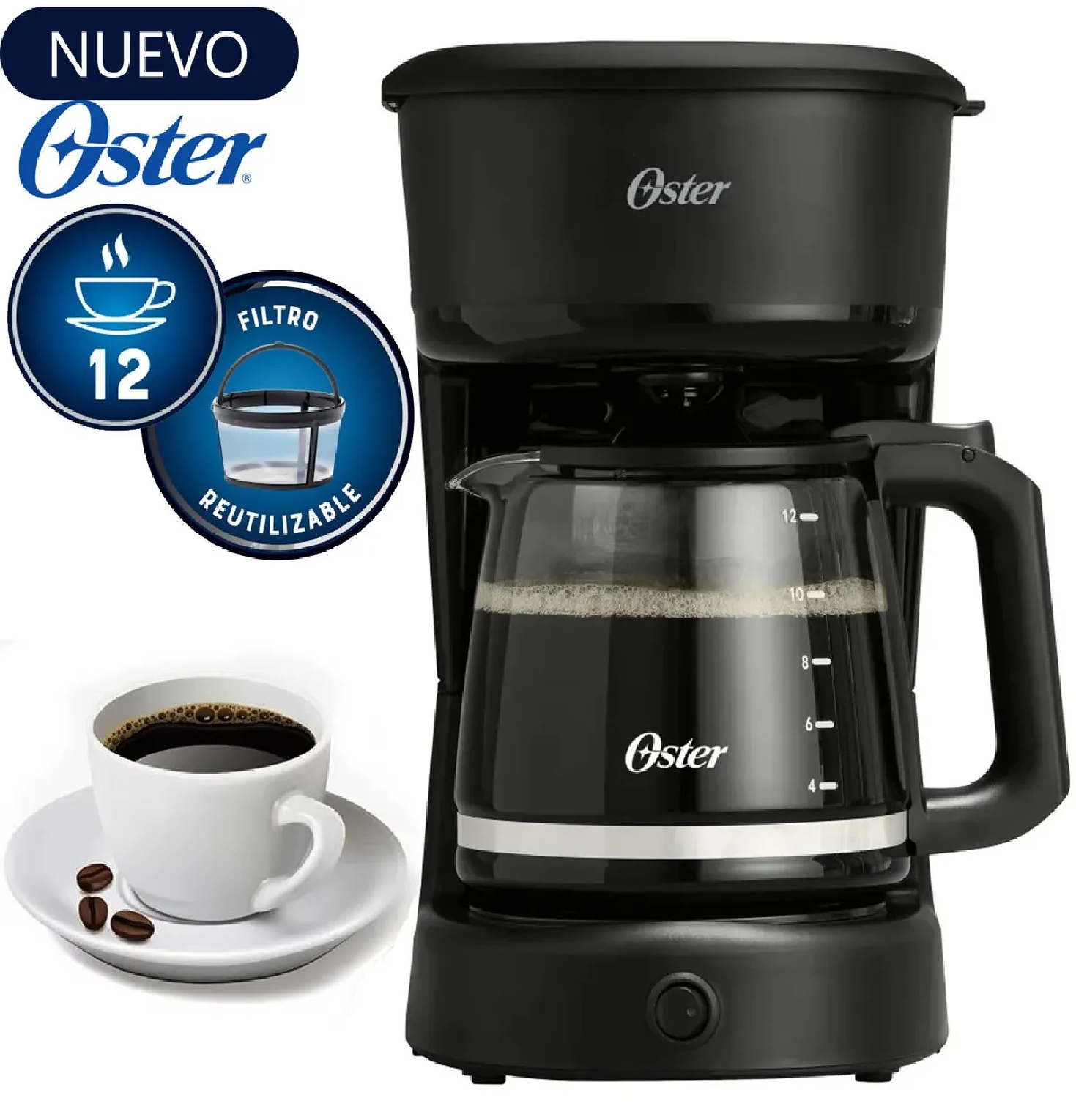 CAFETERA OSTER BVSTDCS121B DE 12 TAZAS CON FILTRO REUTILIZABLE – NEGRO - 1