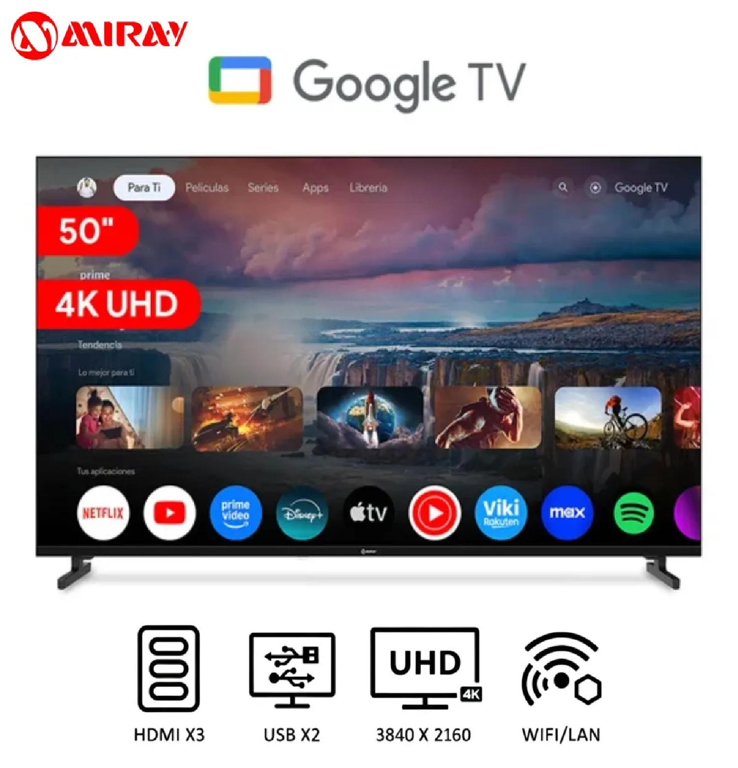TELEVISOR MIRAY 50” 4K UHD MK50-E2000GBT GOOGLE TV LED - NEGRO - 1