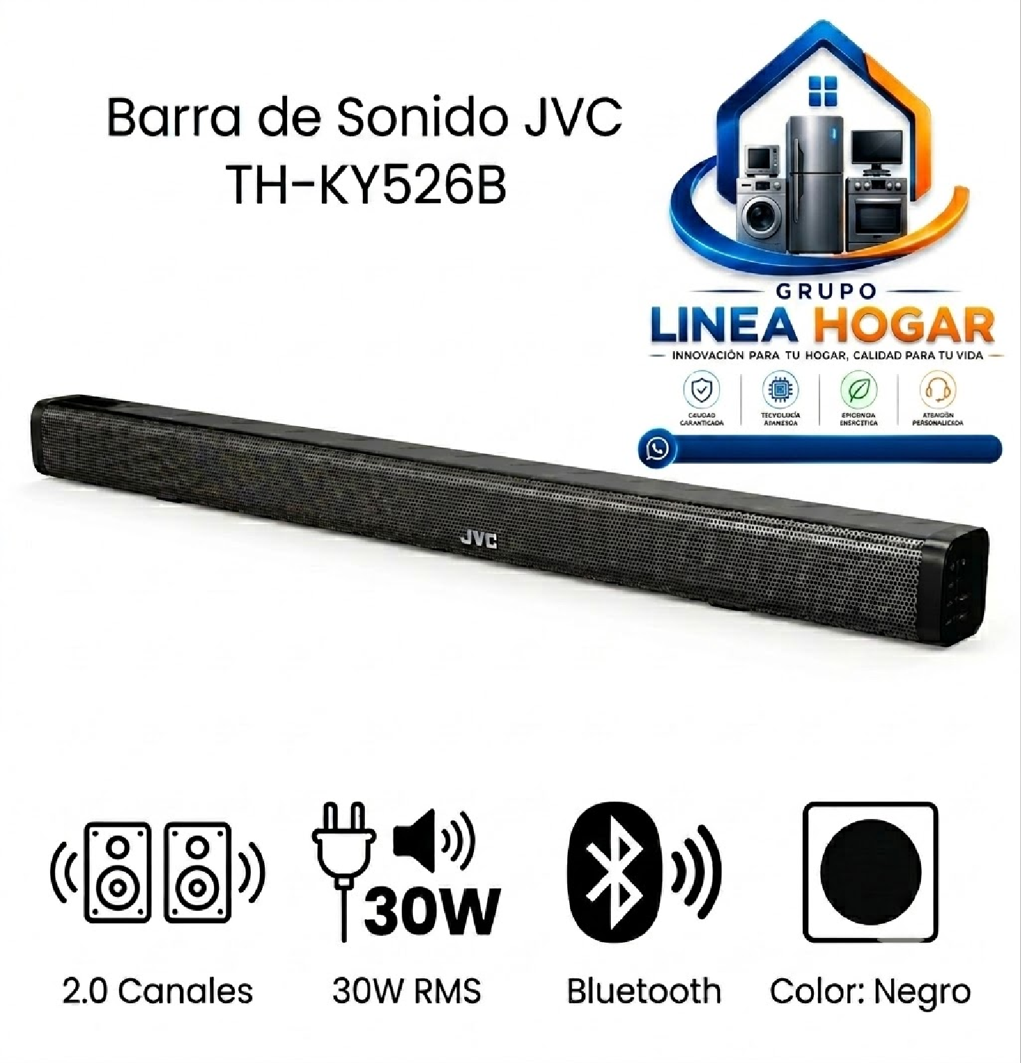 BARRA DE SONIDO JVC TH-KY526B 2.0 CANALES 30W BLUETOOTH – NEGRO - 1
