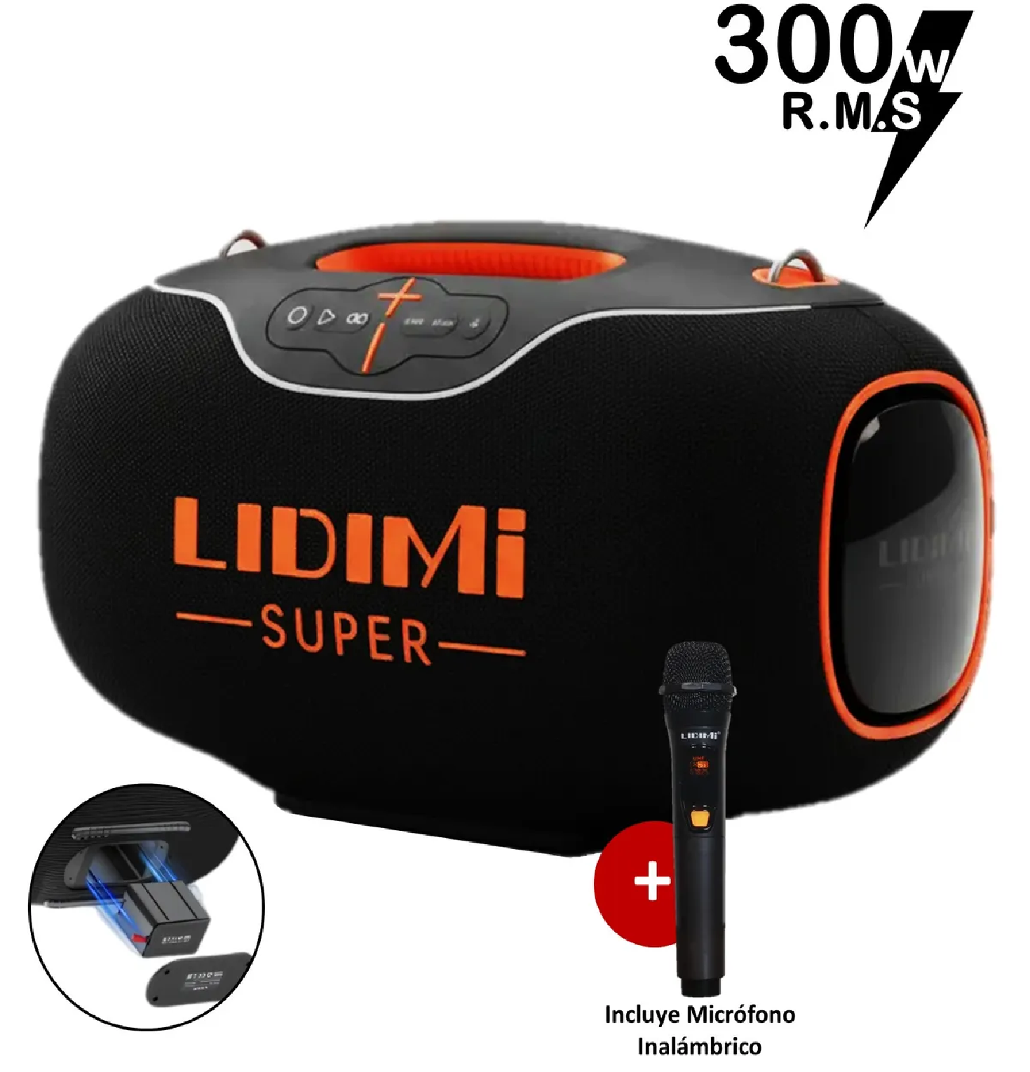 PARLANTE PORTÁTIL BLUETOOTH LIDIMI SUPER D-S680 300W CON MICRÓFONO INALÁMBRICO – NEGRO - 1