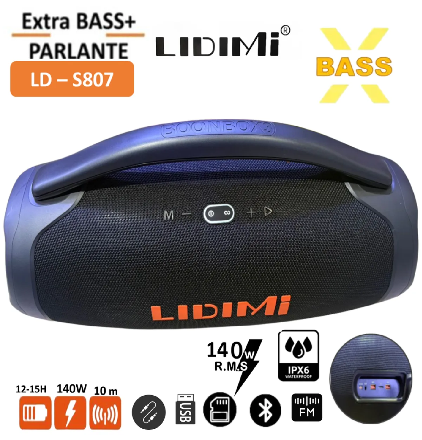 PARLANTE PORTÁTIL LIDIMI LD-S807 BLUETOOTH 140W USB TF AUX – NEGRO - 1