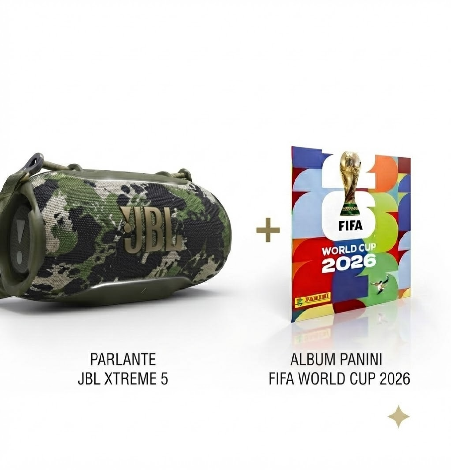 PARLANTE JBL XTREME 5 CAMUFLADO + ÁLBUM OFICIAL PANINI FIFA WORLD CUP 2026. - 1
