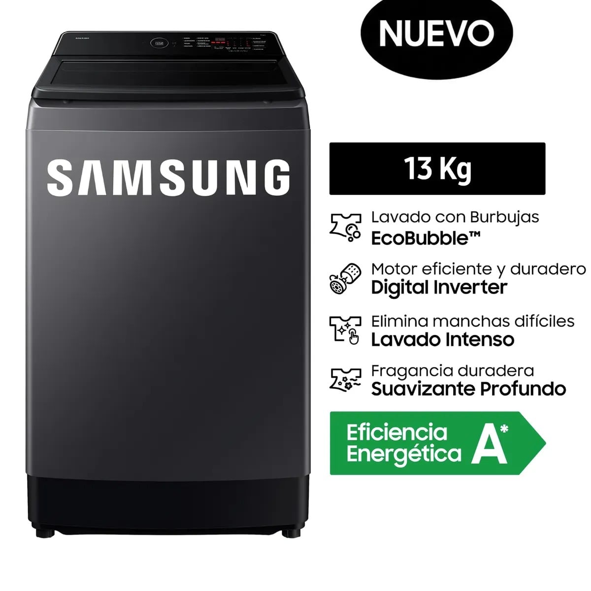 LAVADORA SAMSUNG ECOBUBBLE™ 13 KG WA40F13E4CPE – GRIS GRAFITO - 1