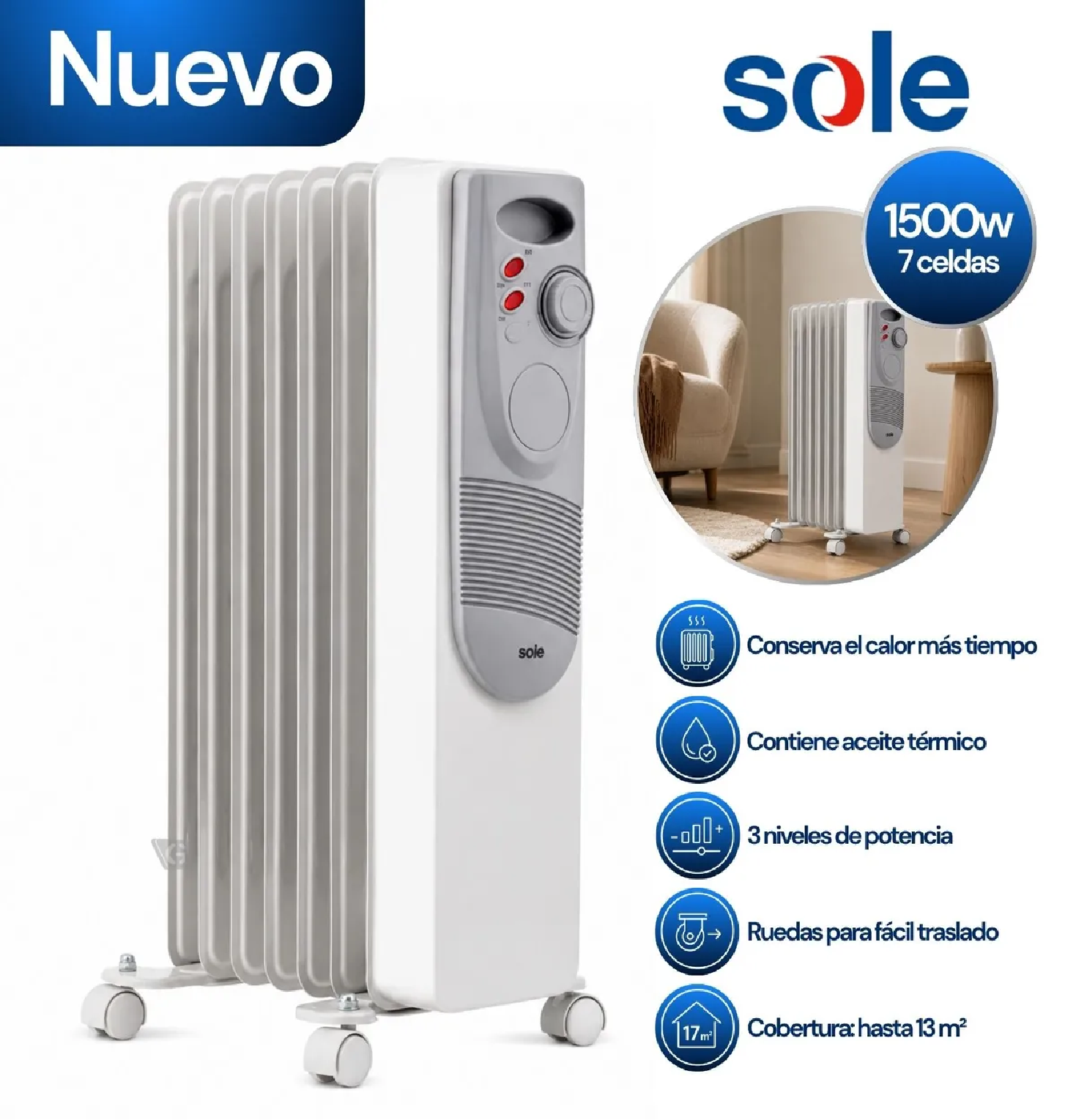 ESTUFA DE ACEITE SOLE ELÉCTRICA SOLE1500 DE 7 CELDAS 1500W - 1