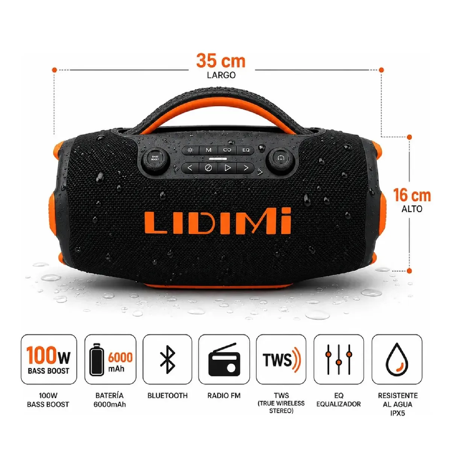 PARLANTE BLUETOOTH LIDIMI LD-S677 100W EXTRA BASS - NEGRO - 3