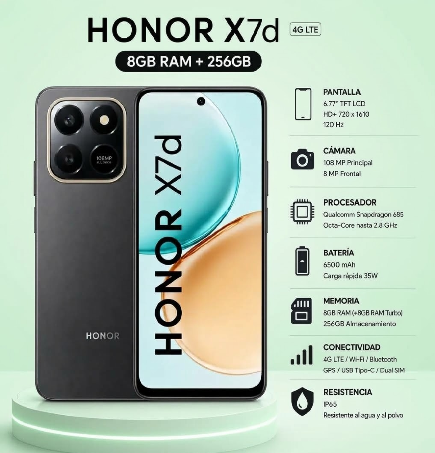 CELULAR HONOR X7D 8GB RAM 256GB 6.77' 108MP - NEGRO - 1