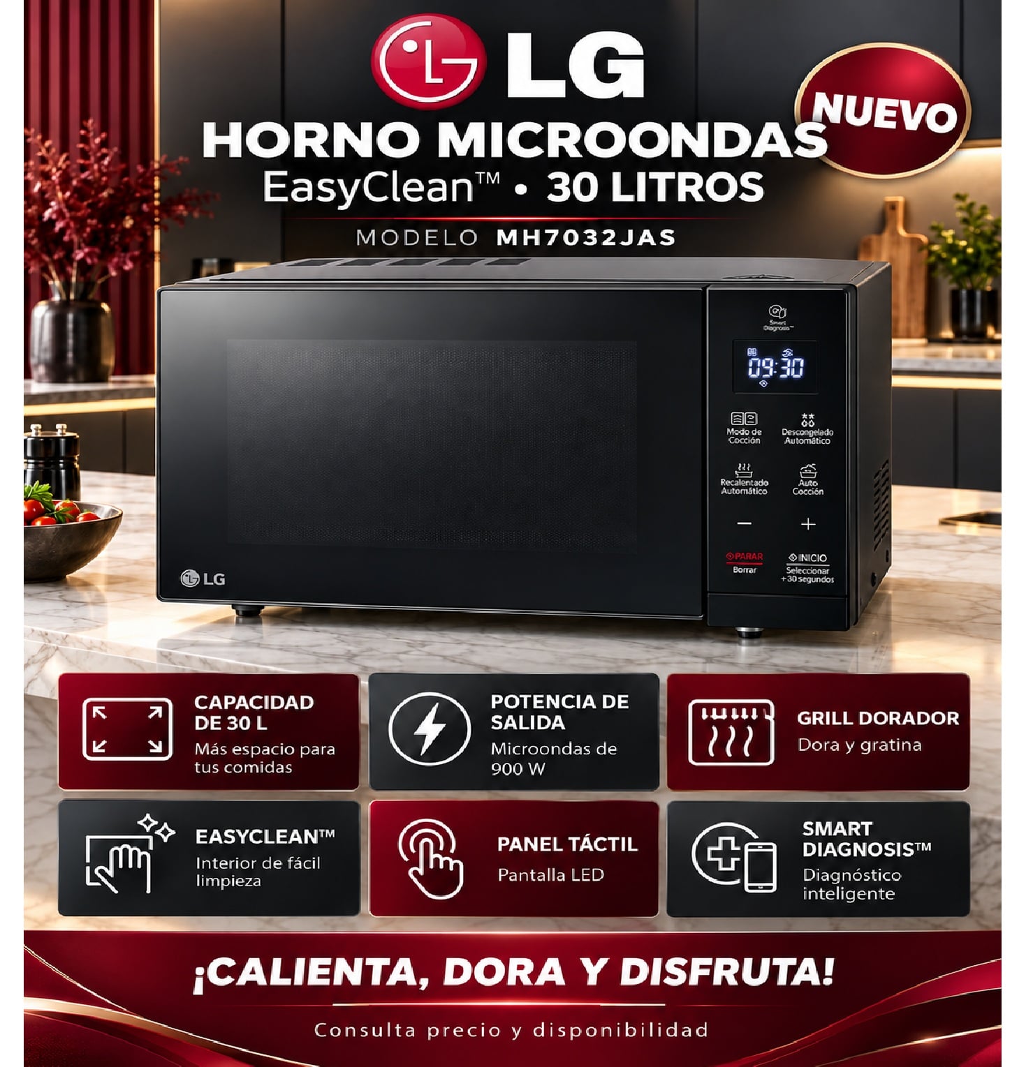 HORNO MICROONDAS LG NEOCHEF 30L MH7032JAS CON PANEL DIGITAL – NEGRO - 1