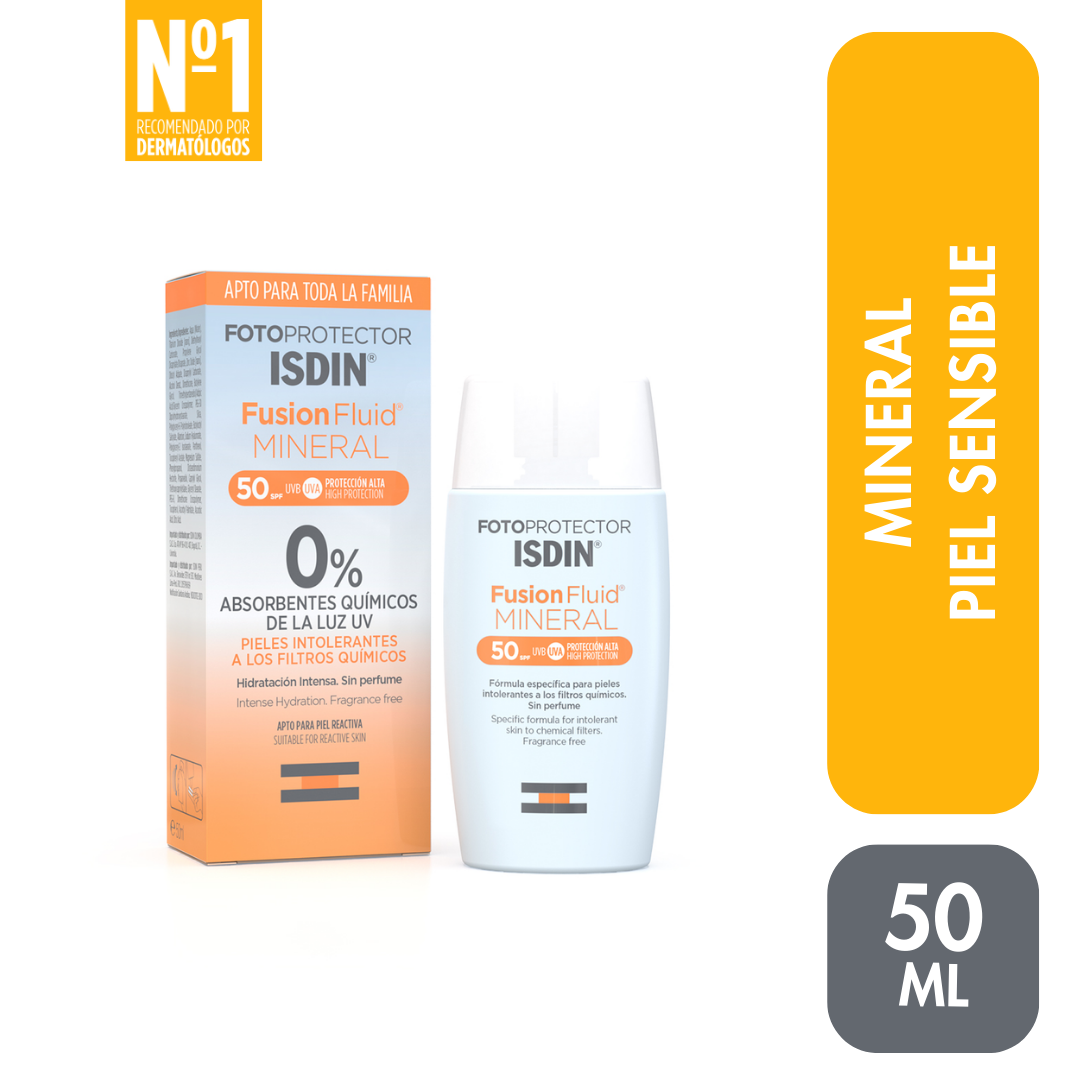 BLOQUEADOR FACIAL ISDIN FOTOPROTECTOR FUSION FLUID MINERAL SOLAR PIELES MUY SENSIBLES SPF 50 50 ML - 1