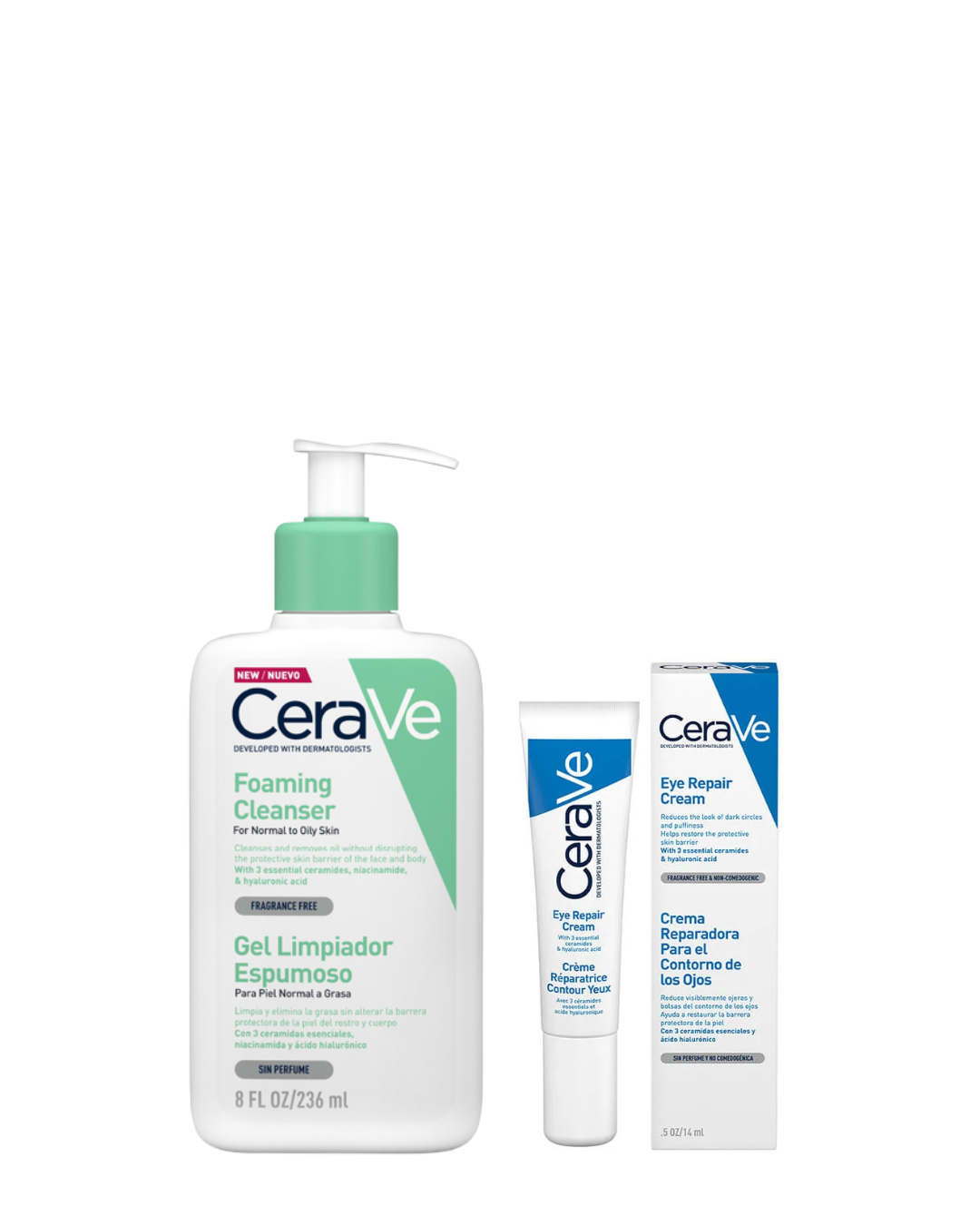 SET TRATAMIENTO CERAVE VELVET LIMPIEZA Y CUIDADO CONTORNO OJOS ESPUMOSO 236 ML + CREMA REPARADORA 14 ML - 1