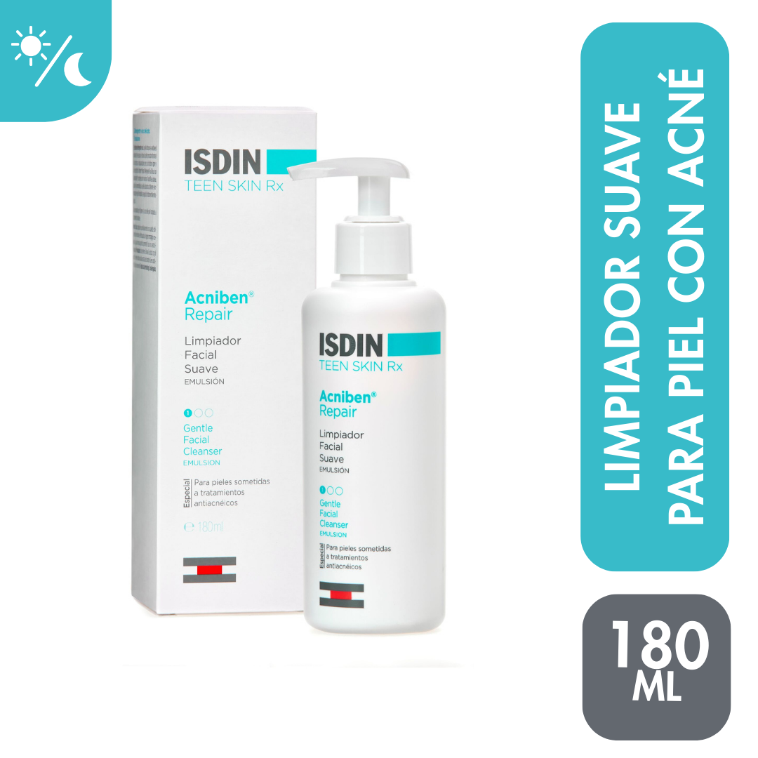 ISDIN ACNIBEN REPAIR LIMPIADOR FACIAL SUAVE 180ML - EMULSIÓN LIMPIADORA PIELES BAJO TRATAMIENTOS ANTIACNEICOS - 1