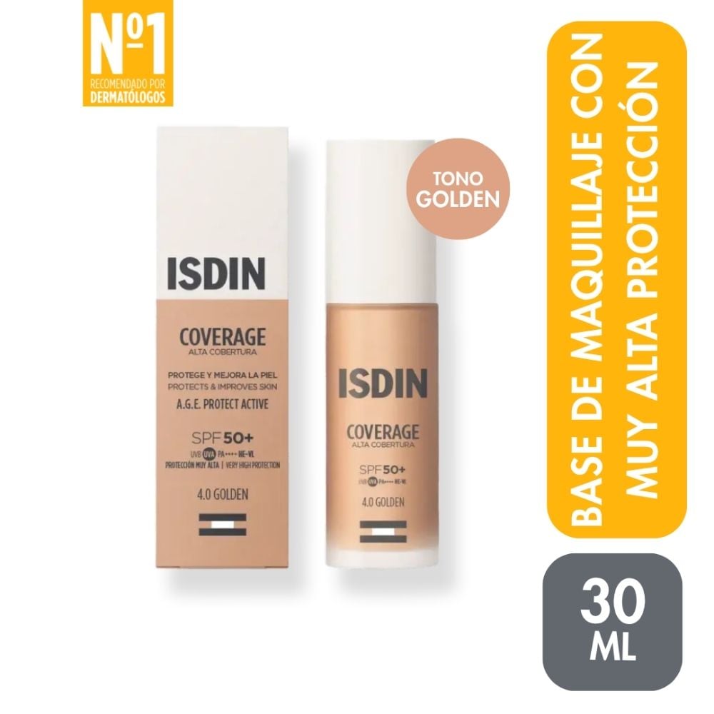 BASE DE MAQUILLAJE ISDIN COVERAGE 4.0 GOLDEN SPF50+ 30 GR - 1
