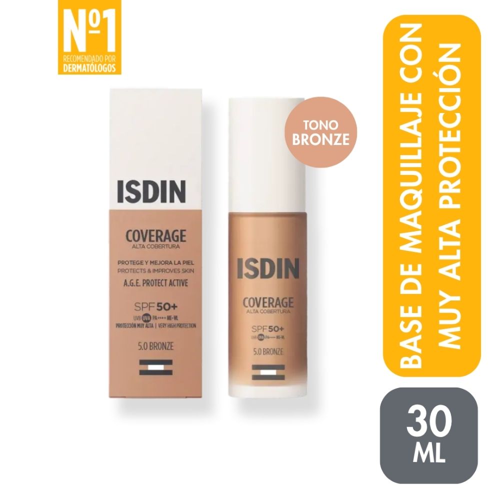 BASE DE MAQUILLAJE ISDIN COVERAGE 5.0 BRONZE SPF50+ 30 GR - 1