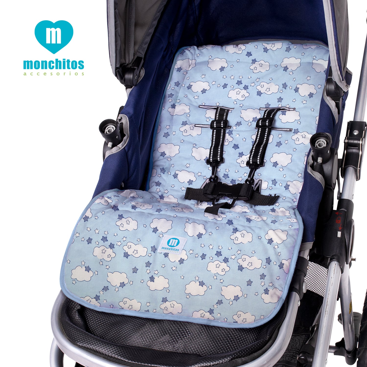 COLCHONCITO PARA COCHE BEBÉ MONCHITOS ACCESORIOS NUBES 86 X 41 CM CELESTE - 2