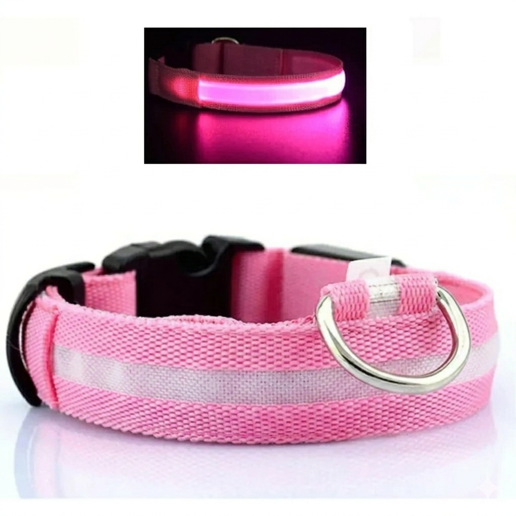 COLLAR PERROS Y GATOS CON LUCES ROSADO - 1