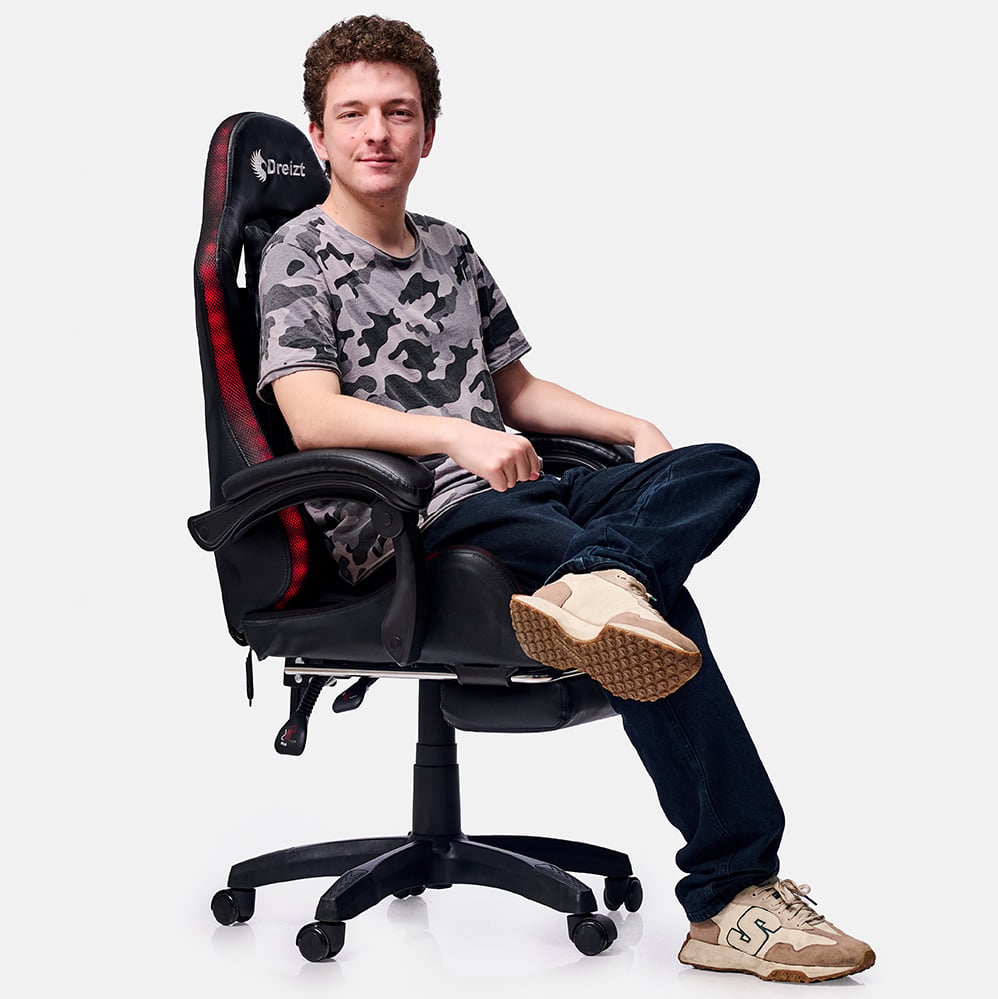 SILLA DREIZT NEGRO GAMER ERGONÓMICA SHINE RGB SERIES LUCES CON POSAPIES RECLINABLE - 4