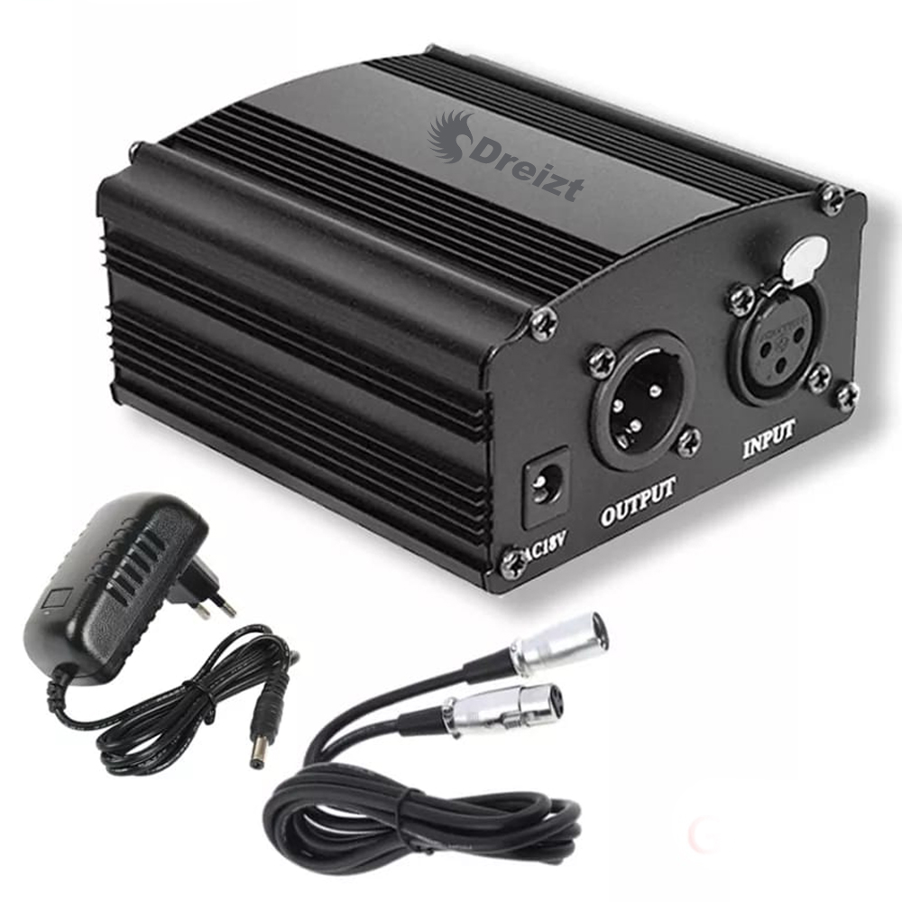 PHANTOM POWER DREIZT 48V PARA MICRÓFONO CONDENSADOR YOUTUBE ESTUDIO NEGRO - 1