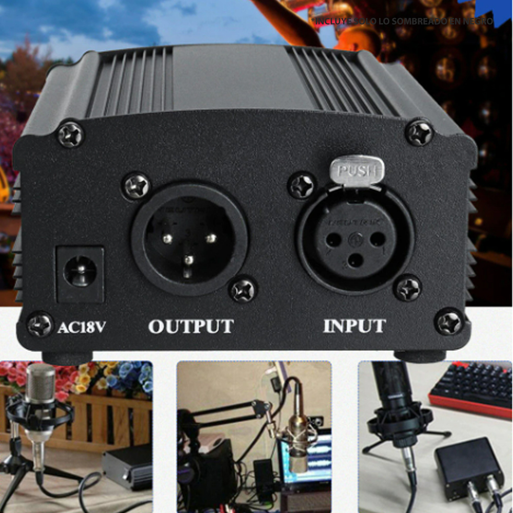 PHANTOM POWER DREIZT 48V PARA MICRÓFONO CONDENSADOR YOUTUBE ESTUDIO NEGRO - 2