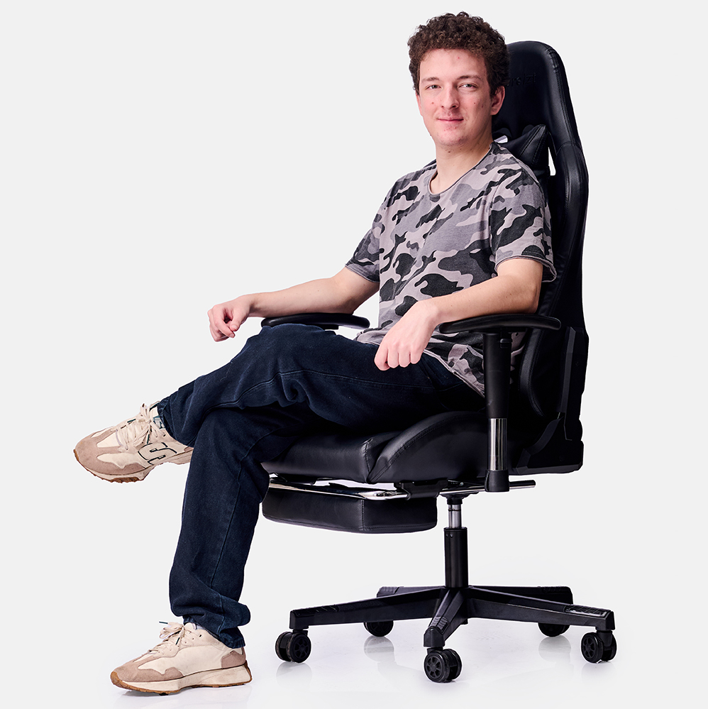 SILLA GAMER DREIZT APOLO SERIES NEGRO PRO 180° RECLINABLE ALTA CALIDAD CON POSAPIES - 4