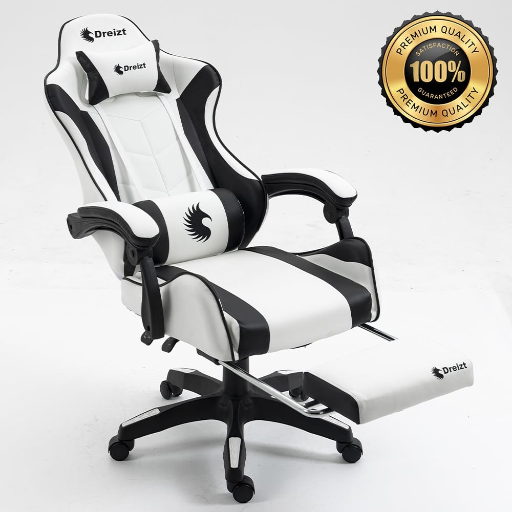 SILLA GAMER ERGONÓMICA DREIZT SHINE SERIES BLANCO CON POSAPIES RECLINABLE - 1