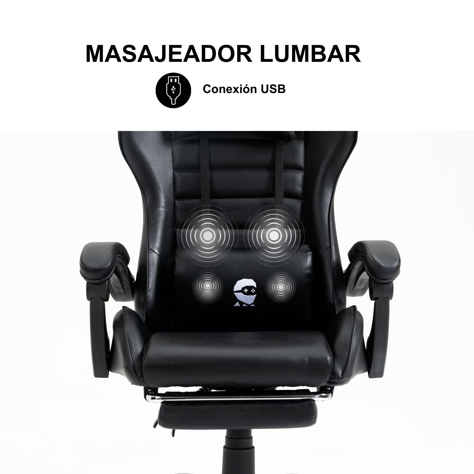 SILLA GAMER CON MASAJEADOR LUMBAR PLAYPRO X1 NEGRO BASE DE METAL - 4