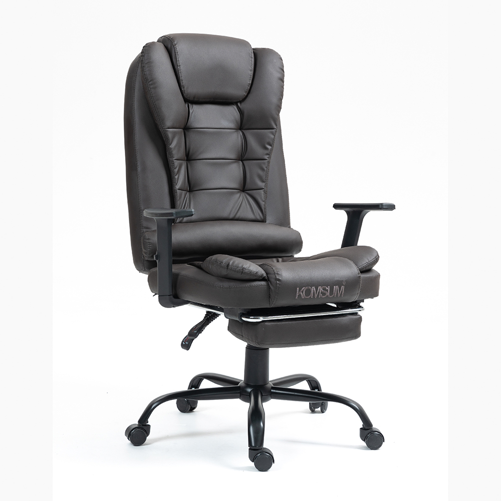SILLA ERGONOMICA DE OFICINA GERENCIAL CON BASE DE ACERO ROMA KOMSUM MARRON OSCURO - 1