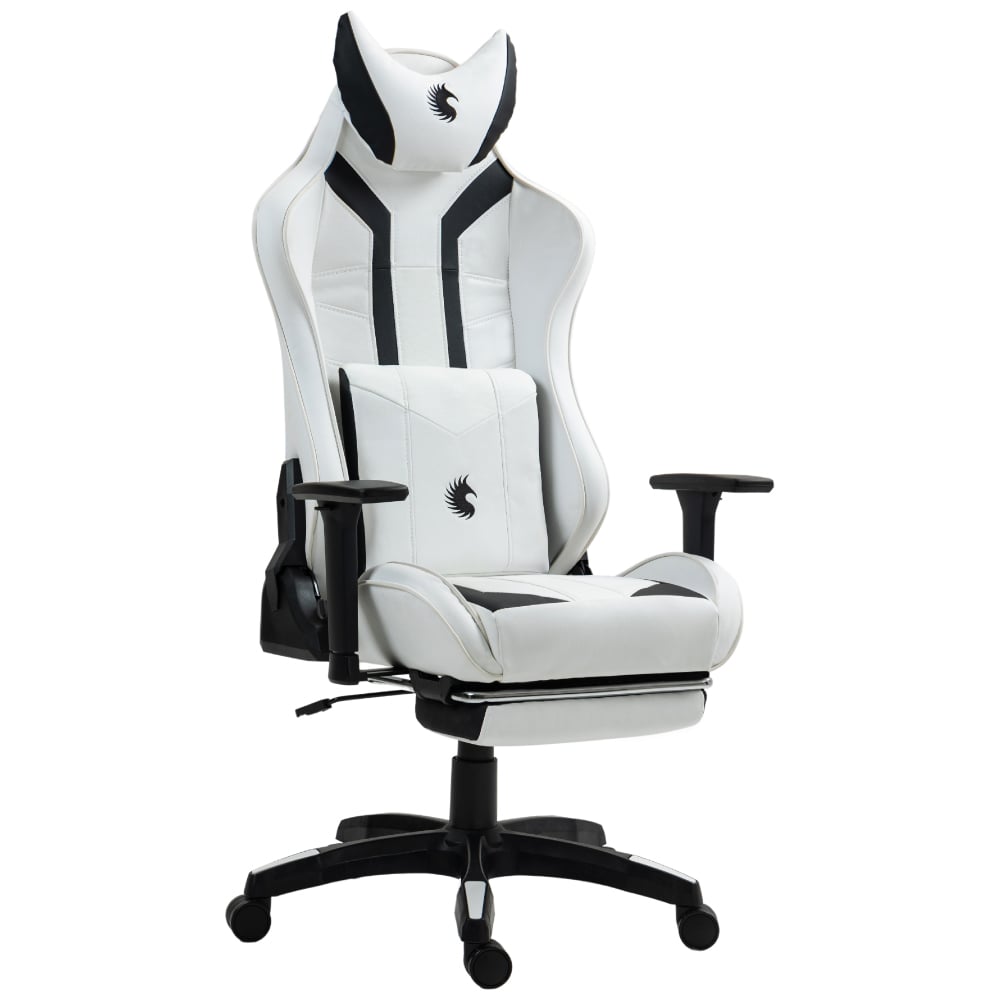 SILLA GAMER DREIZT DEVIL SERIES BLANCO PRO 180° RECLINABLE ALTA CALIDAD CON POSAPIES - 1