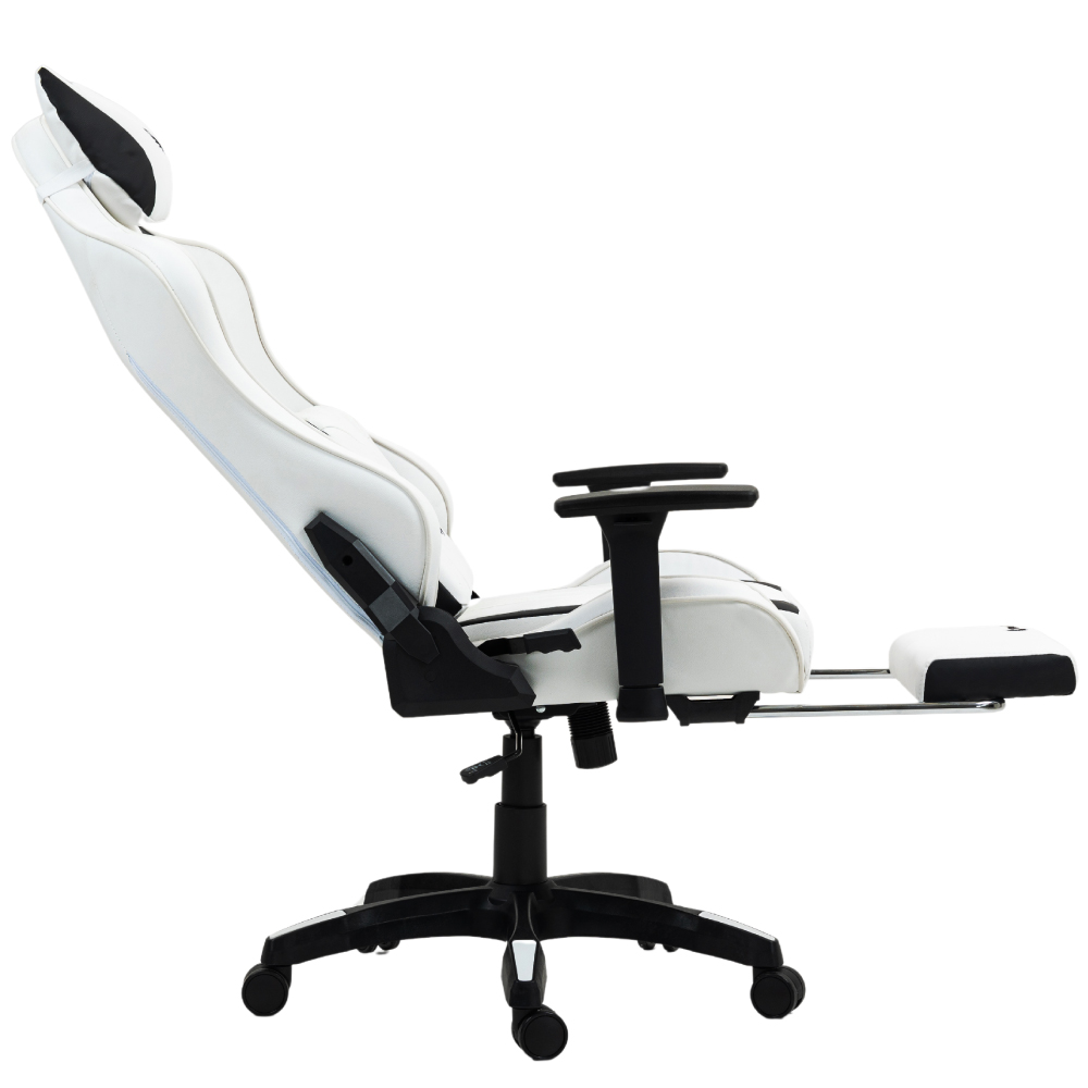 SILLA GAMER DREIZT DEVIL SERIES BLANCO PRO 180° RECLINABLE ALTA CALIDAD CON POSAPIES - 4