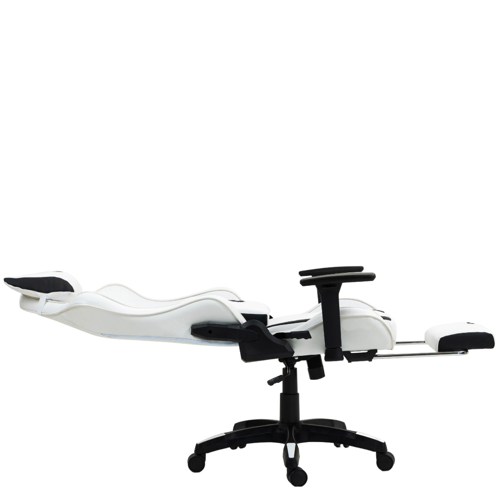 SILLA GAMER DREIZT DEVIL SERIES BLANCO PRO 180° RECLINABLE ALTA CALIDAD CON POSAPIES - 5