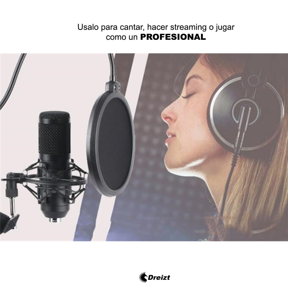 COMBO MICRÓFONO BM 800 DREIZT PROFESIONAL NEGRO Y PHANTOM POWER DREIZT PARA STREAM Y ESTUDIO - 4