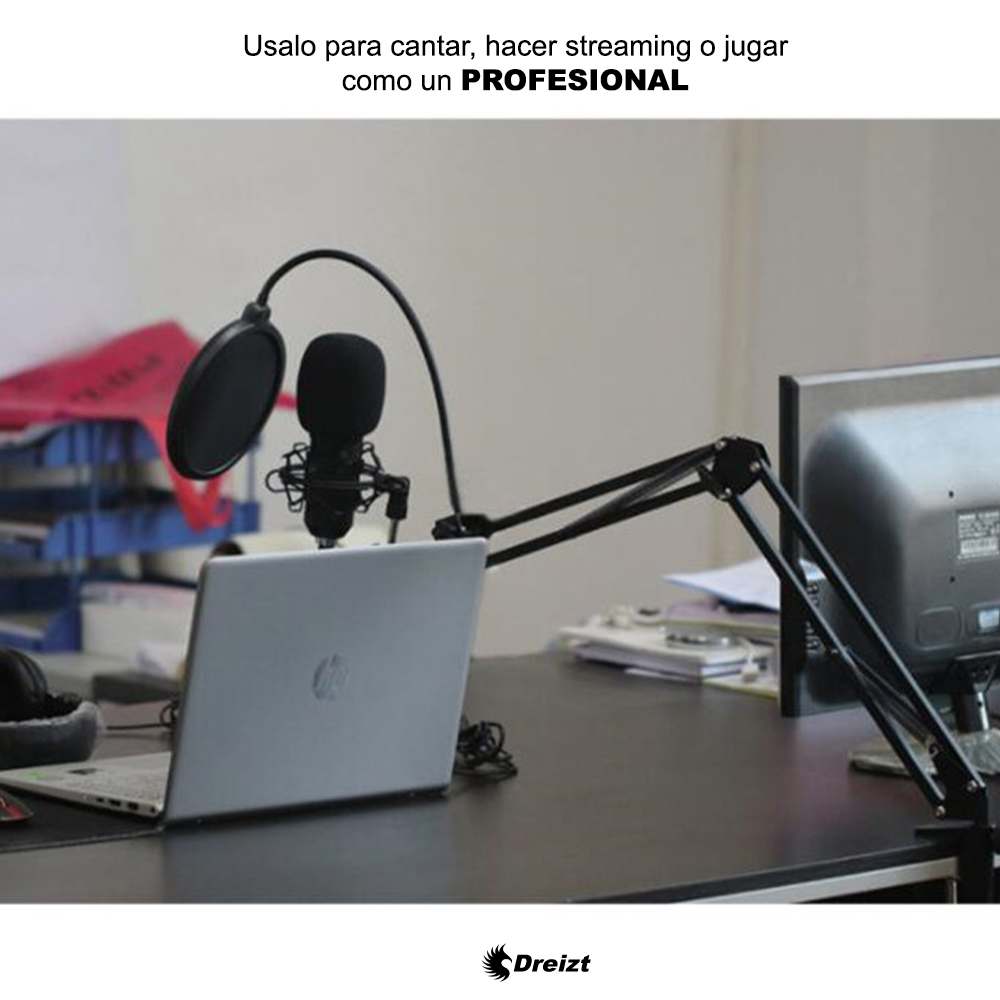 COMBO MICRÓFONO BM 800 DREIZT PROFESIONAL NEGRO Y PHANTOM POWER DREIZT PARA STREAM Y ESTUDIO - 5