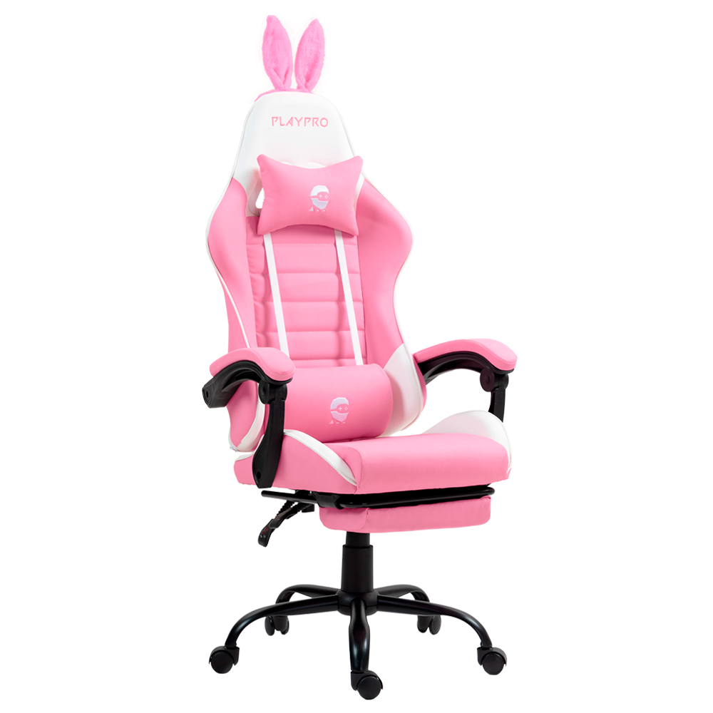 SILLA GAMER CON MASAJEADOR LUMBAR PLAYPRO X1 ROSADO BUNNY BASE DE METAL - 7