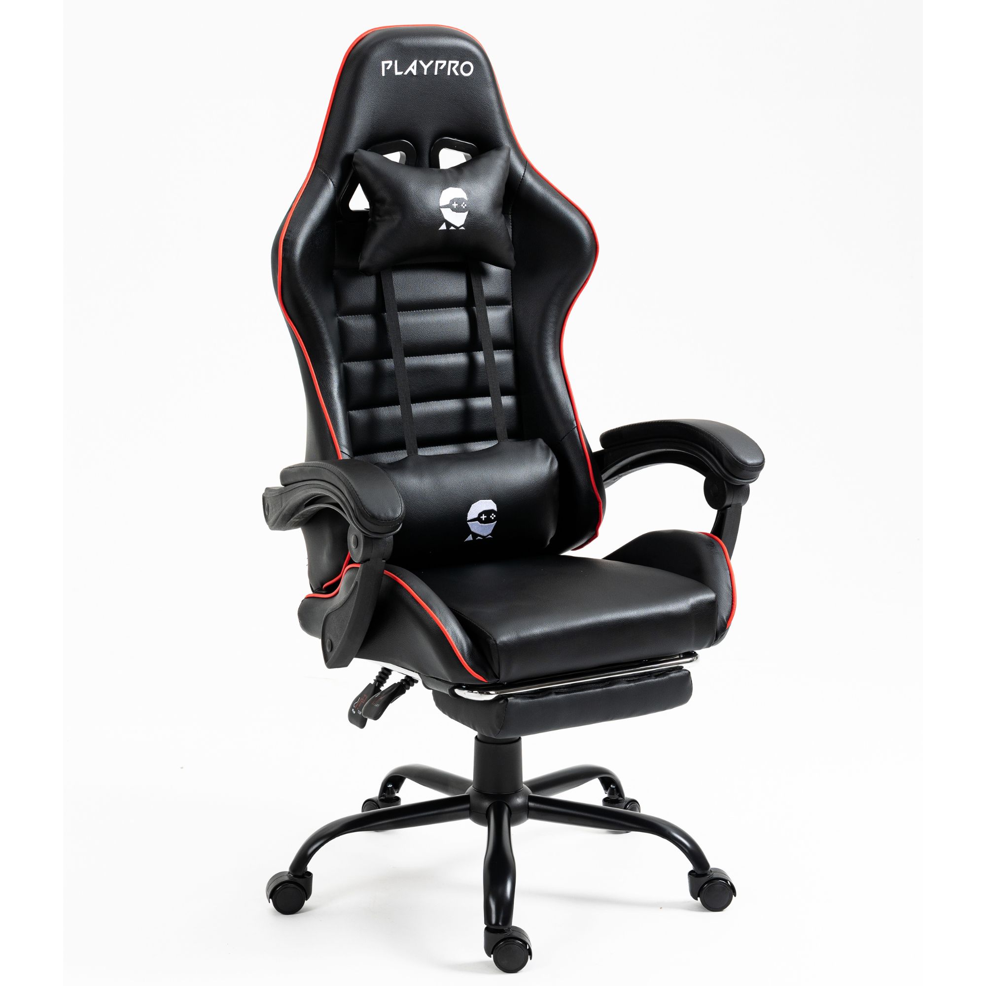 SILLA GAMER CON MASAJEADOR LUMBAR PLAYPRO X1 ROJO BASE DE METAL - 4