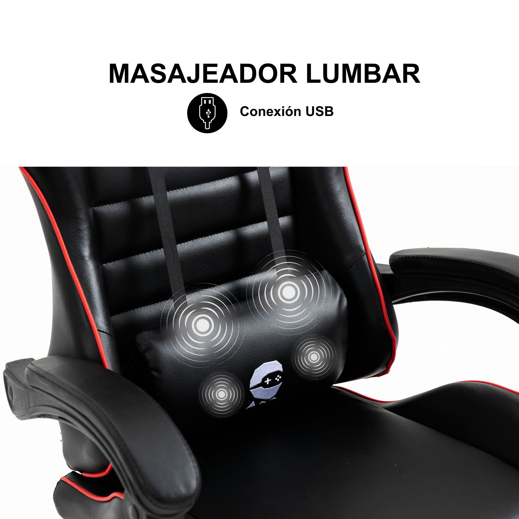 SILLA GAMER CON MASAJEADOR LUMBAR PLAYPRO X1 ROJO BASE DE METAL - 5
