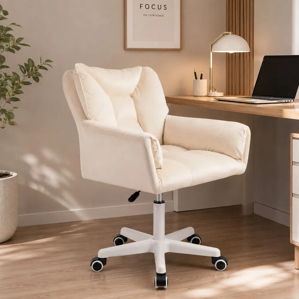 Silla Giratoria de Escritorio Oficina Buckingham Vanity Beige Crema - 1