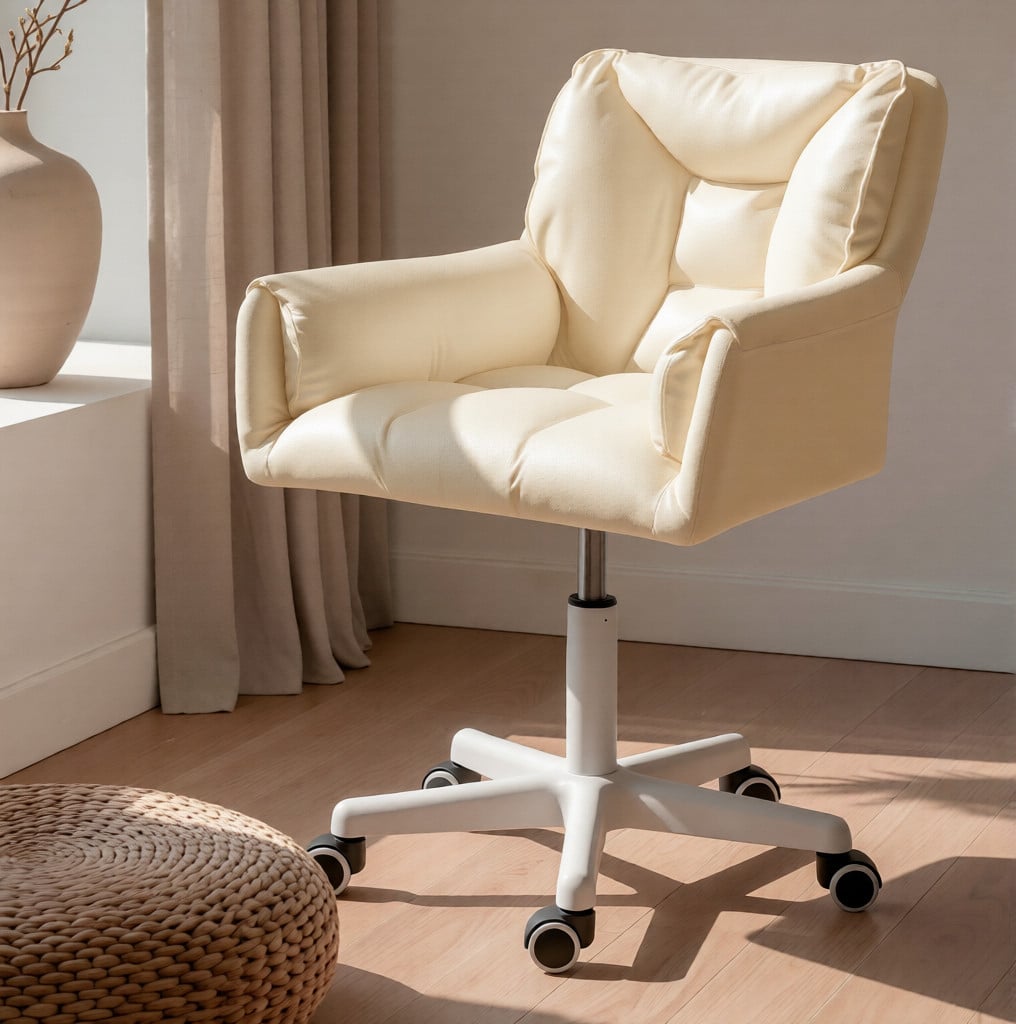 Silla Giratoria de Escritorio Oficina Buckingham Vanity Beige Crema - 9