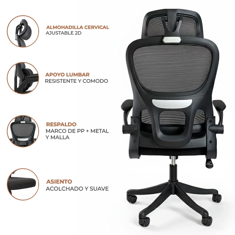 SILLA ERGONOMICA DE OFICINA GERENCIAL KOMSUM TURIN NEGRO - 4