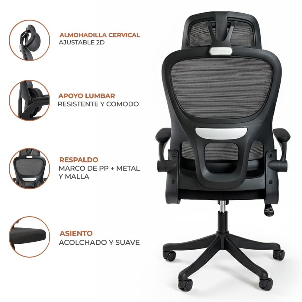 SILLA ERGONOMICA DE OFICINA GERENCIAL KOMSUM TURIN NEGRO - 4