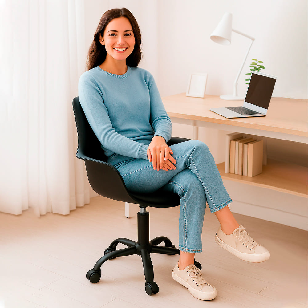 SILLA DE OFICINA GIRATORIA BASE DE ACERO KOMSUM NAPOLES NEGRO - 5