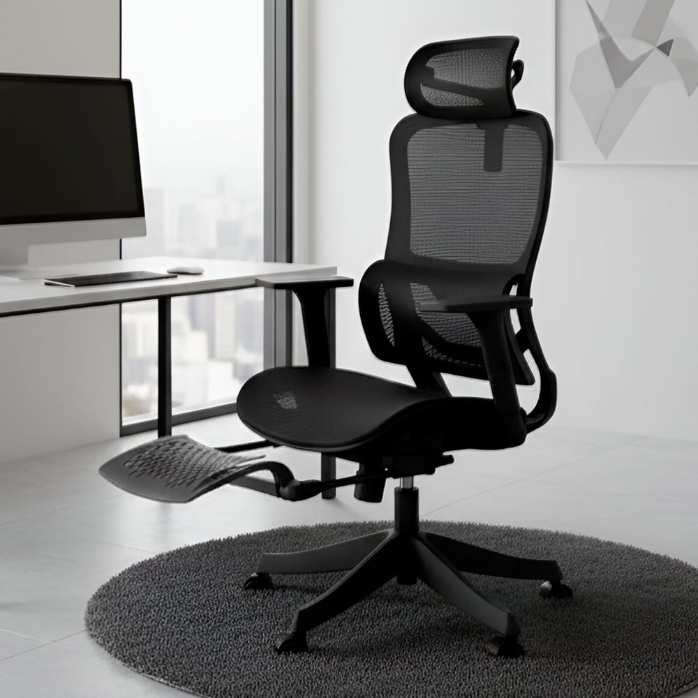 SILLA ERGONOMICA DE OFICINA GERENCIAL KOMSUM PARIS NEGRO CON POSAPIES - 1