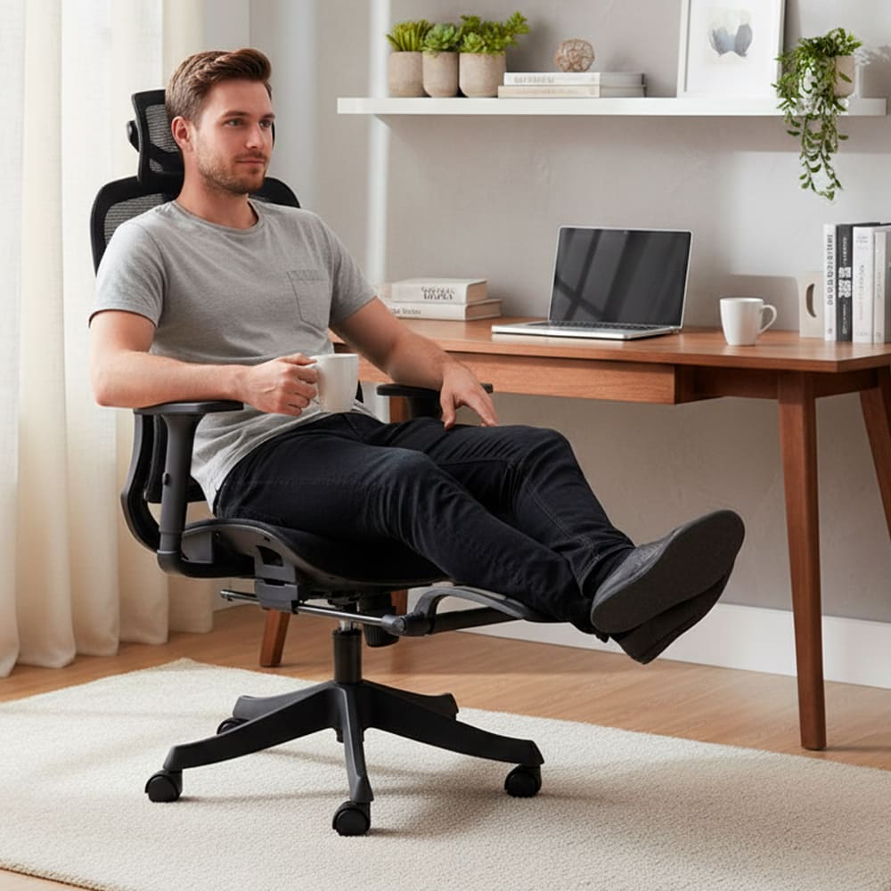 SILLA ERGONOMICA DE OFICINA GERENCIAL KOMSUM PARIS NEGRO CON POSAPIES - 7