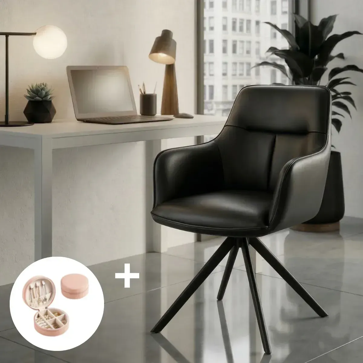 Butaca Cuero Giratoria 360° Buckingham Harland Negro - 1
