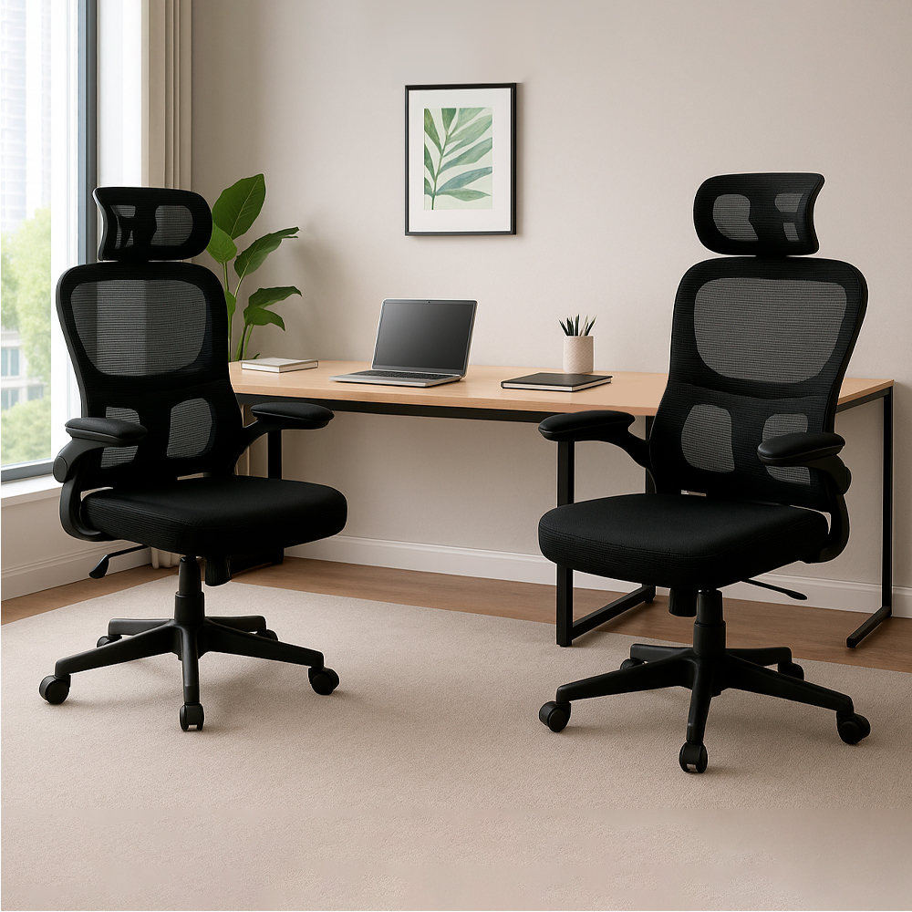 PACK X2 SILLAS ERGONÓMICAS DE OFICINA GERENCIAL KOMSUM TURIN NEGRO - 1