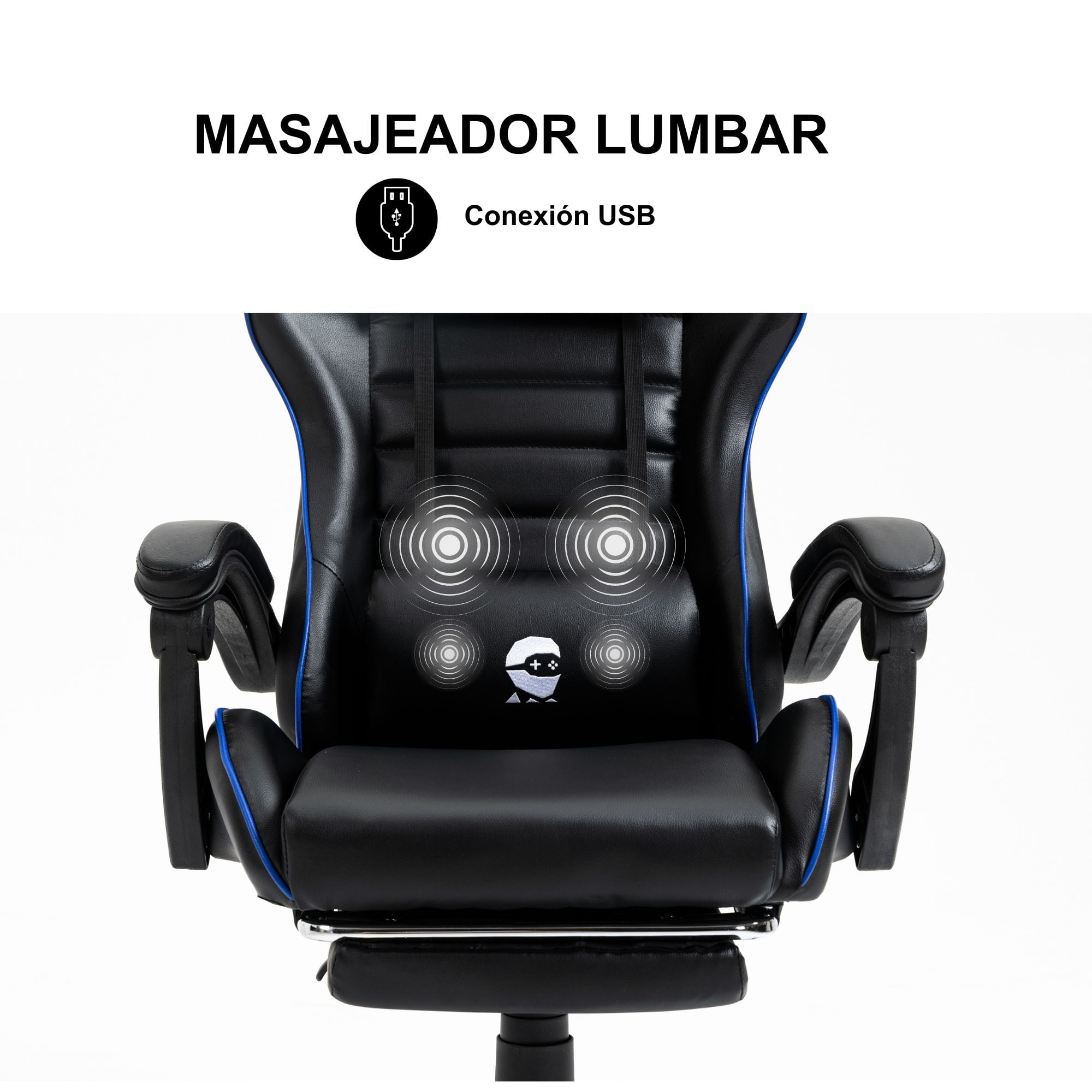 SILLA GAMER CON MASAJEADOR LUMBAR PLAYPRO X1 AZUL BASE DE METAL - 6