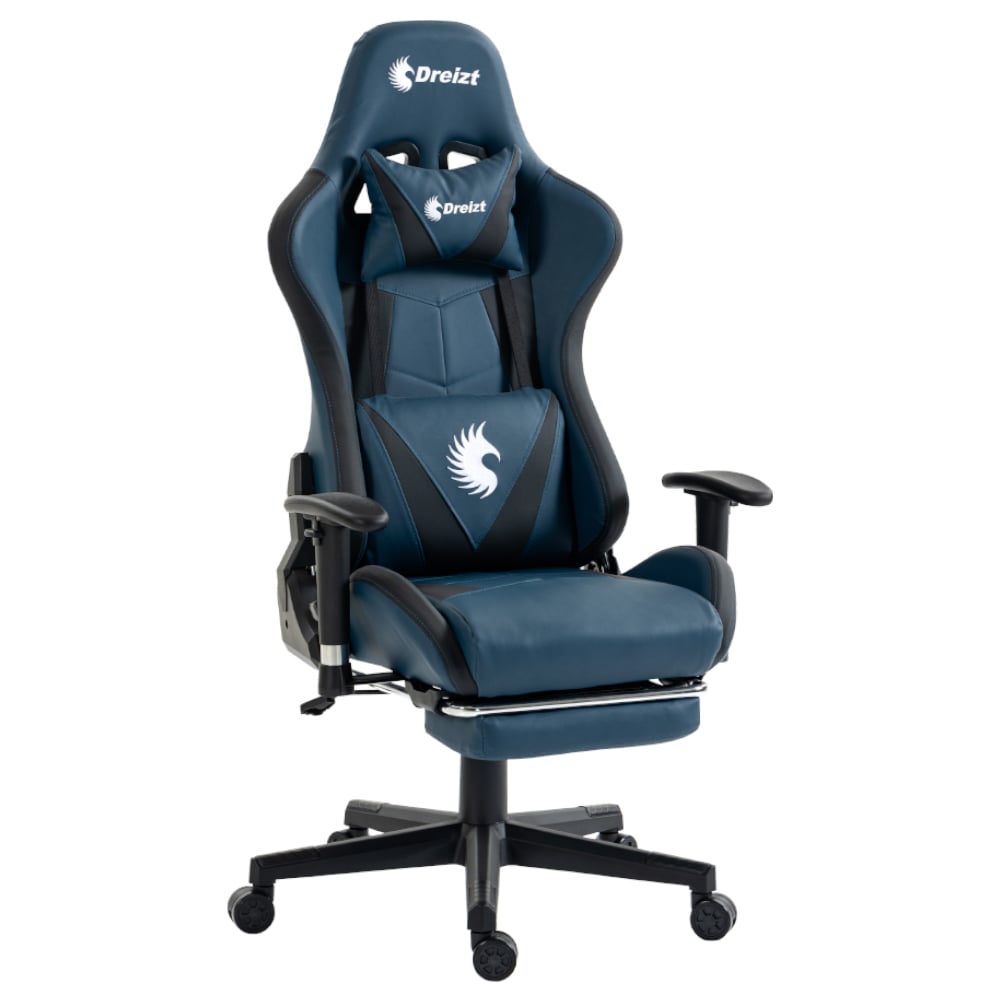 SILLA GAMER DREIZT APOLO SERIES AZUL DARK 180° RECLINABLE ALTA CALIDAD CON POSAPIES - 1