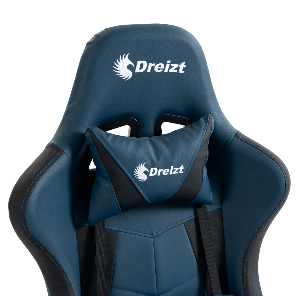 SILLA GAMER DREIZT APOLO SERIES AZUL DARK 180° RECLINABLE ALTA CALIDAD CON POSAPIES - 4