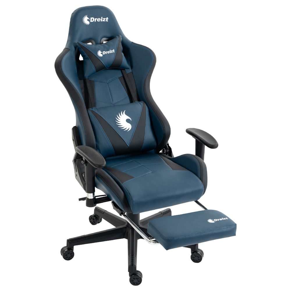 SILLA GAMER DREIZT APOLO SERIES AZUL DARK 180° RECLINABLE ALTA CALIDAD CON POSAPIES - 5