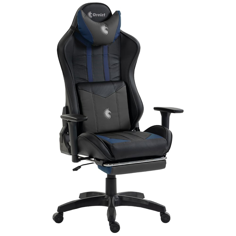 SILLA GAMER DREIZT DEVIL SERIES AZUL DARK 180° RECLINABLE ALTA CALIDAD CON POSAPIÉS - 1