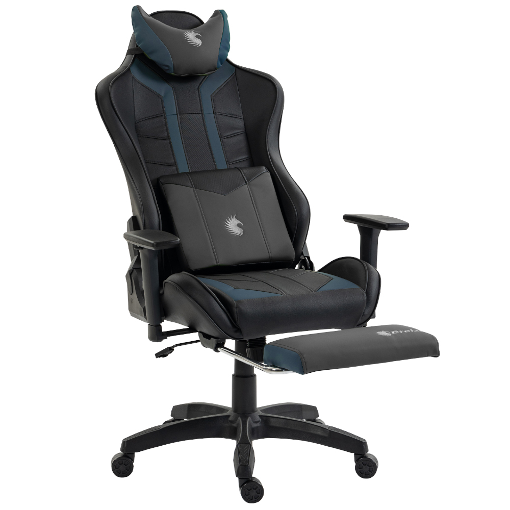 SILLA GAMER DREIZT DEVIL SERIES AZUL DARK 180° RECLINABLE ALTA CALIDAD CON POSAPIÉS - 5