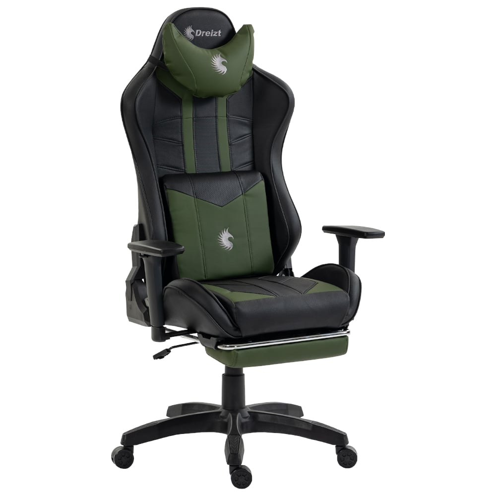 SILLA GAMER DREIZT DEVIL SERIES VERDE DARK 180° RECLINABLE ALTA CALIDAD CON POSAPIÉS - 1