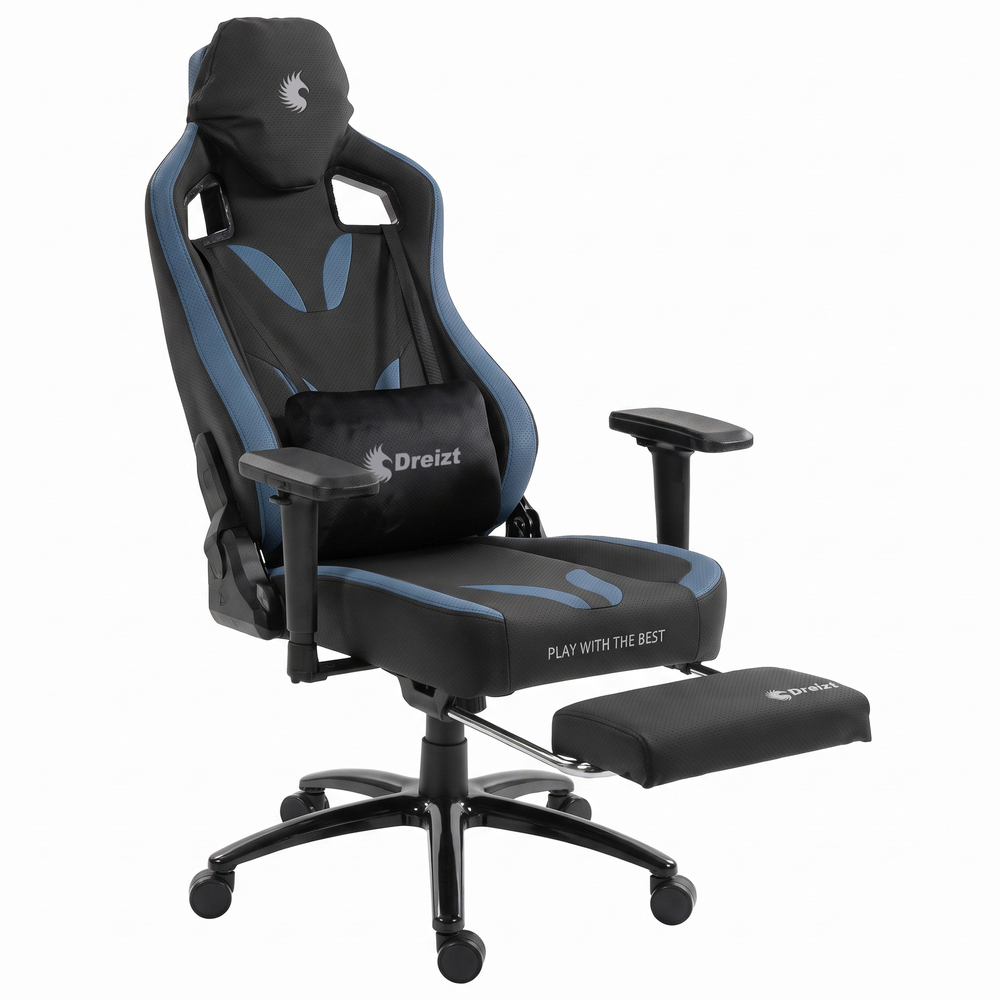 SILLA GAMER DREIZT THUNDER SERIES AZUL PREMIUM ALTA CALIDAD RECLINABLE CON POSAPIES GAS LIFT CLASE 4 - 5